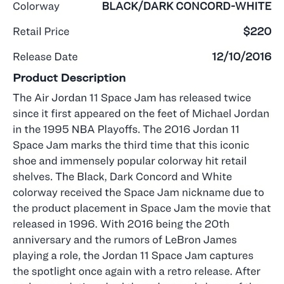 Space Jam 11's Jordan's, Black & Concord SZ 10 - Picture 6 of 8